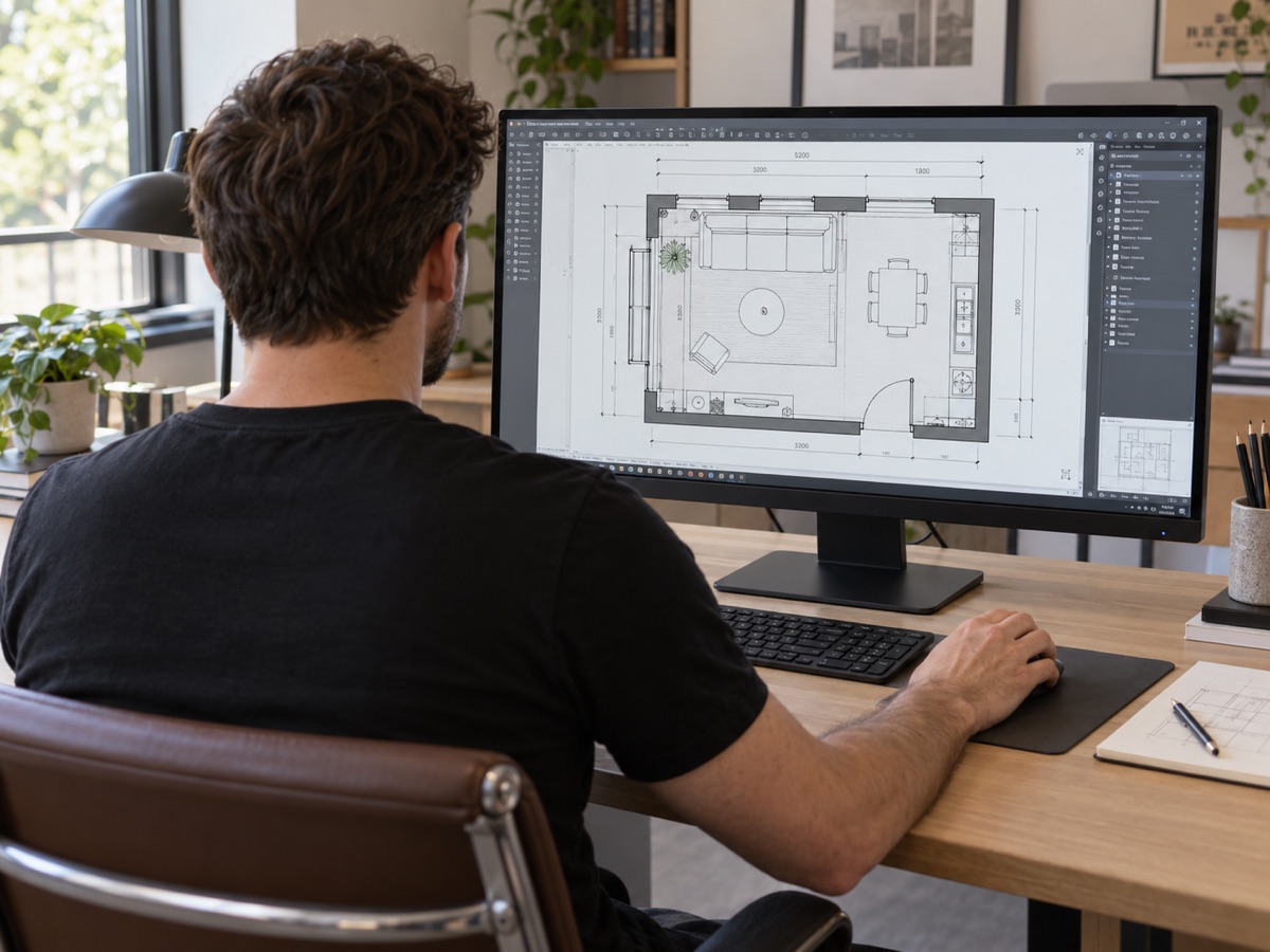 Designer sketching plans on paper